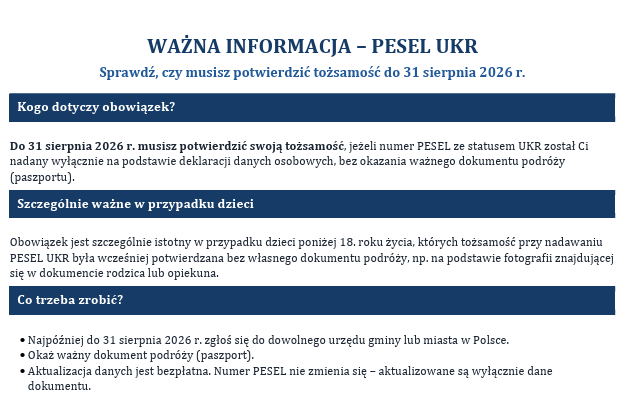 Zdjęcie do WAŻNA INFORMACJA &ndash; PESEL UKR
