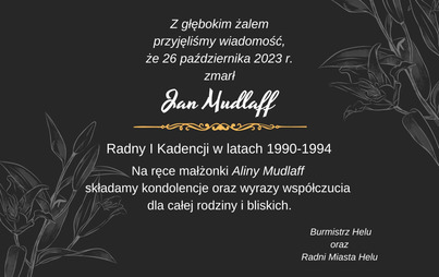 Zdjęcie do Z głębokim żalem przyjęliśmy wiadomość, że 26 października 2023 r. zmarł Jan Mudlaff