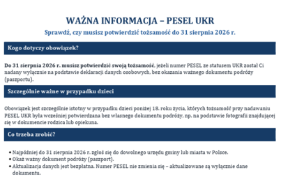 Zdjęcie do WAŻNA INFORMACJA &ndash; PESEL UKR