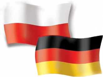 Obraz przedstawia flagi Polski i Niemiec