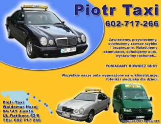 Obraz przedstawia wizytówkę - "Piotr Taxi"