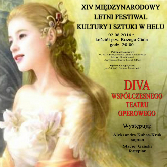 Obraz przedstawia plakat Diva Współczesnego Teatru Operowego - XIV Międzynarodowy Letni Festiwal Kultury i Sztuki w Helu