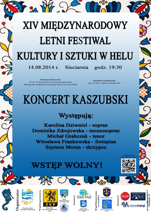 Obraz przedstawia plakat Koncert Kaszubski - XIV Międzynarodowy Letni Festiwal Kultury i Sztuki w Helu