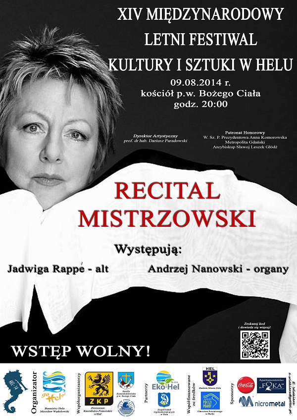 Obraz przedstawia plakat Recital Mistrzowski - XIV Międzynarodowy Letni Festiwal Kultury i Sztuki w Helu