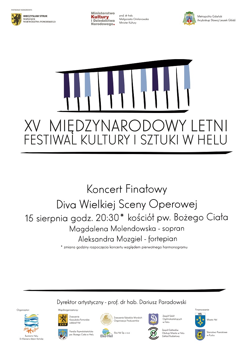 Obraz przedstawia plakat XV Międzynarodowy Letni Festiwal Kultury i Sztuki w Helu - Koncert Finałowy