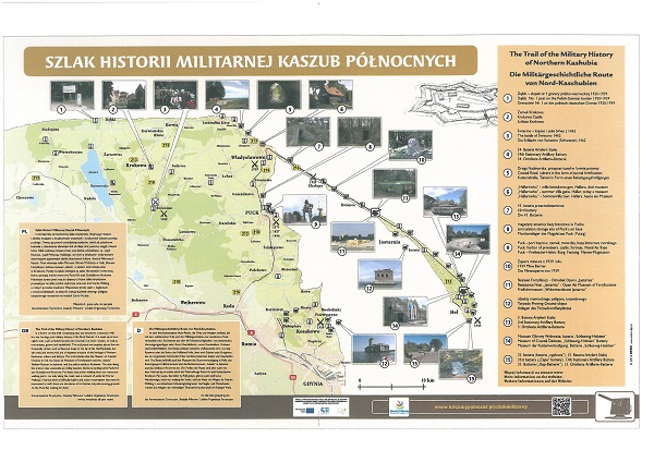 Obraz przedstawia mapę - szlak historii militarnej Kaszub Północnych