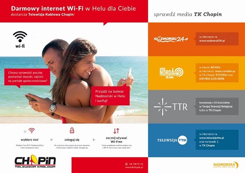 Obraz przedstawia plakat "Darmowy internet Wi - fi w Helu dla Ciebie"