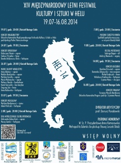 Obraz przedstawia plakat XIV Międzynarodowy Letni Festiwal Kultury i Sztuki w Helu