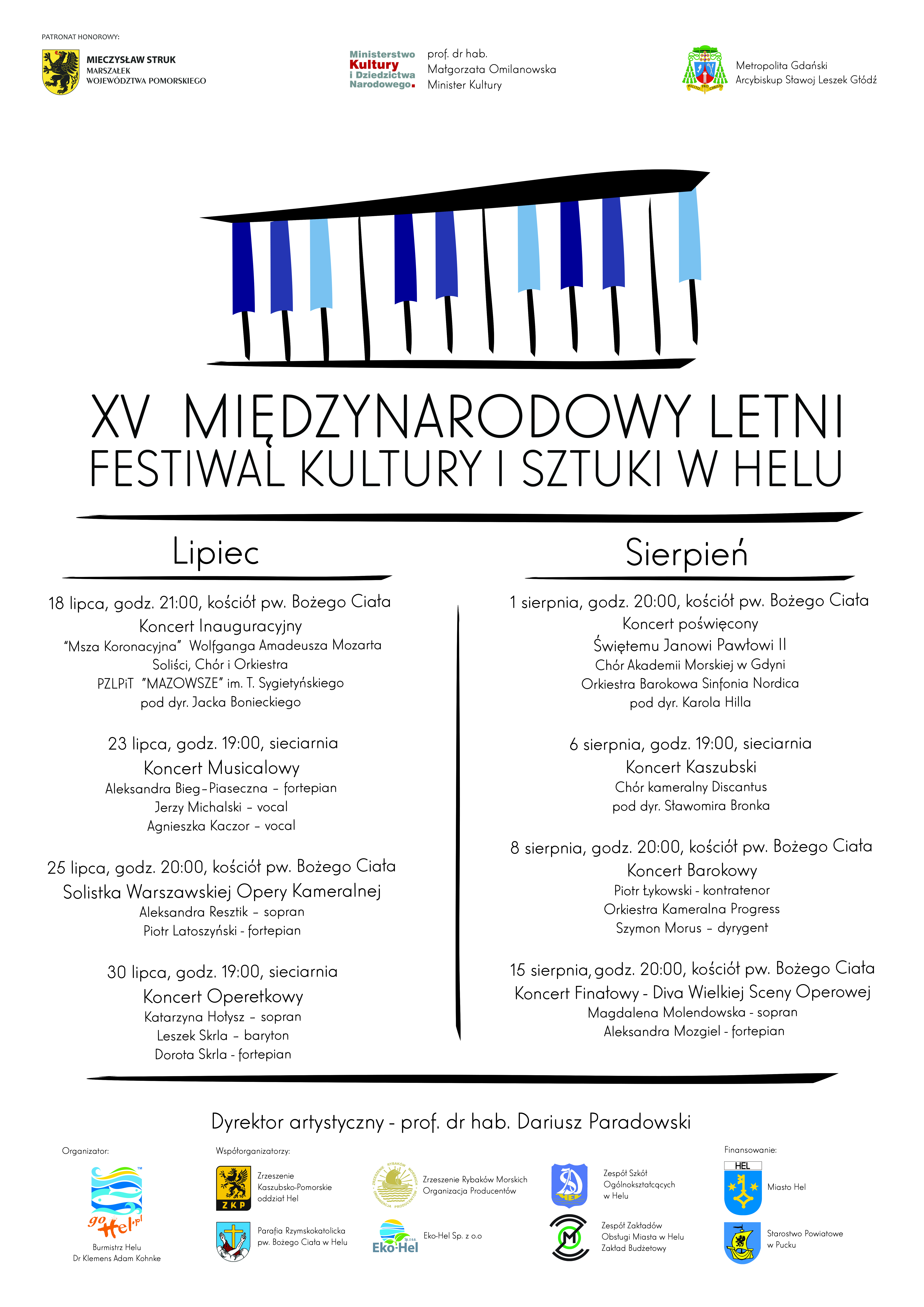 Obraz przedstawia plakat XV Międzynarodowy Letni Festiwal Kultury i Sztuki w Helu